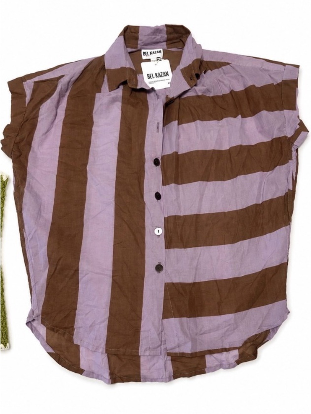 Women’s bel kazan top Brown & Lavender Striped Button-Up Shirt new $139